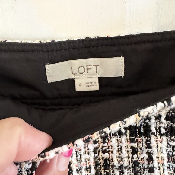 Loft Women’s Sz 4 Tweed A-Line Black/Tan/White Skirt Bouche Lined Skirt Career - Picture 3 of 10